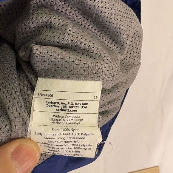 Carhartt Women's Blue 100% Nylon Hooded Full Zip Up Mesh Lined Jacket Size Small - Picture 12 of 12